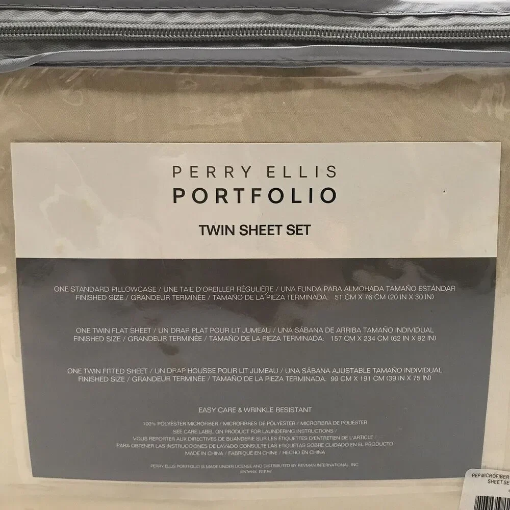 NEW Perry Ellis Portfolio Twin Sheet Set Tan Poly Microfiber Wrinkle Resistant